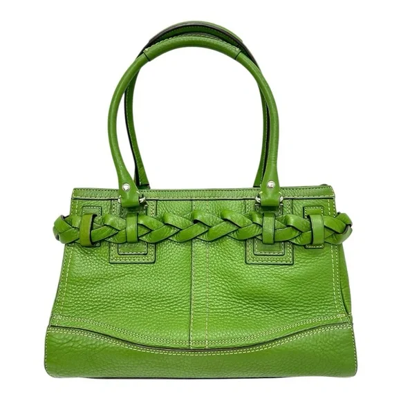 Coach Hamptons Green Pebbled Leather Braided Belt Satchel Handbag Y2K $398 - Picture 3 of 13